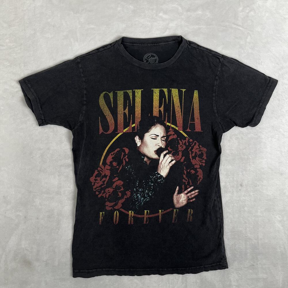 Selena T-Shirt Womens Small Black Forever Portrait Graphic Concert Retro Vintage